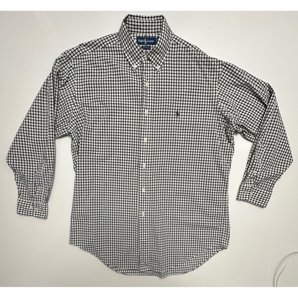 Ralph Lauren Yarmouth Vintage Gingham Check Button Down Shirt black White 16